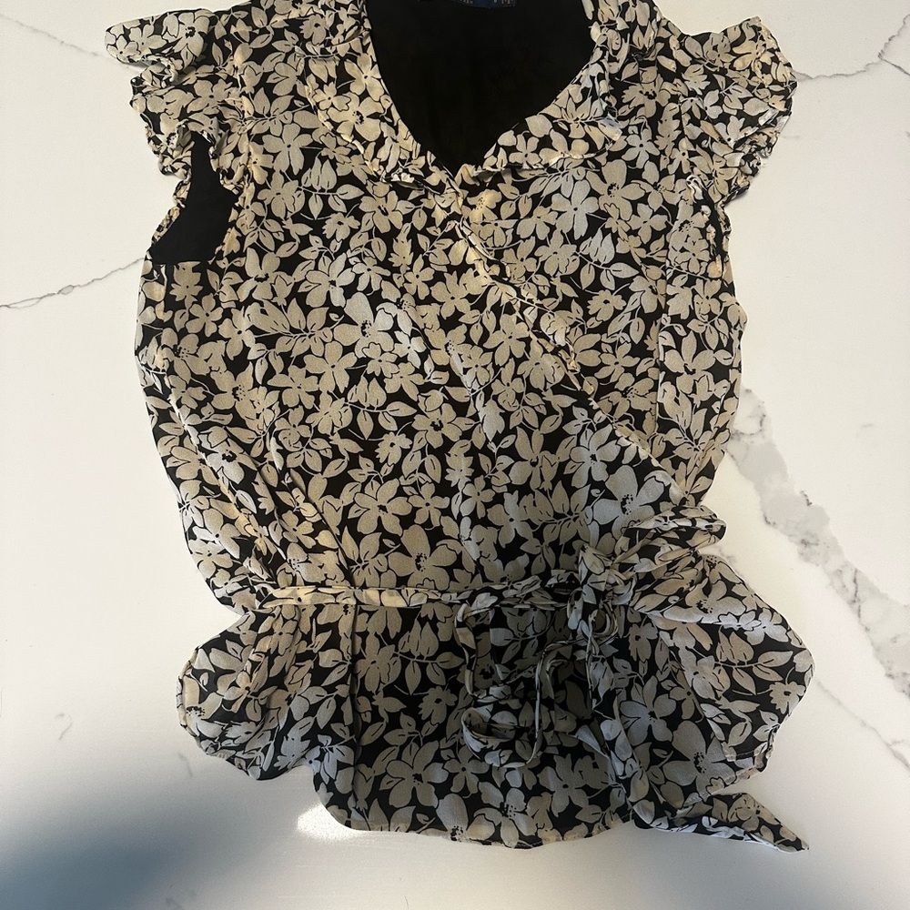 Ralph Lauren Black and Cream Floral Blouse